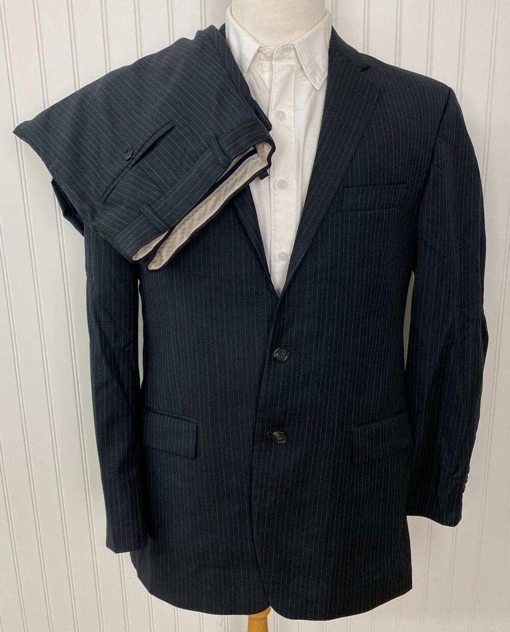 VTG Lauren Ralph Lauren pin-stripe wool 2-piece pleated blazer dress pants suit